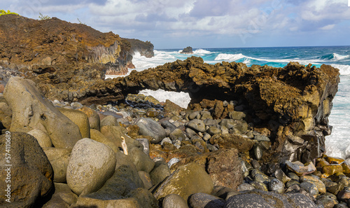 Sea Arch On Rocky Beach Near Ke Akulikuli Point, The Kipapa O Kikapi'ilani Trail, Waianapanapa State Park, Maui, Hawaii, USA photo