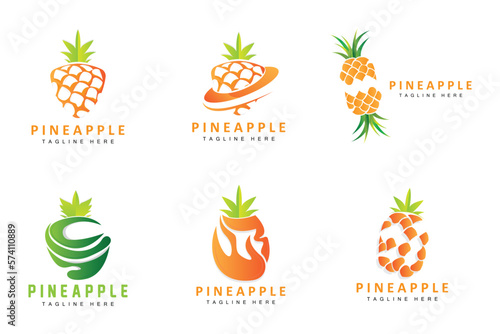 Pineapple Logo Design, Fresh Fruit Vector, Plantation Illustration, Fruit Product Brand Label © Arya19