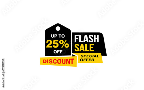 25 Percent FLASH SALE offer, clearance, promotion banner layout with sticker style. 