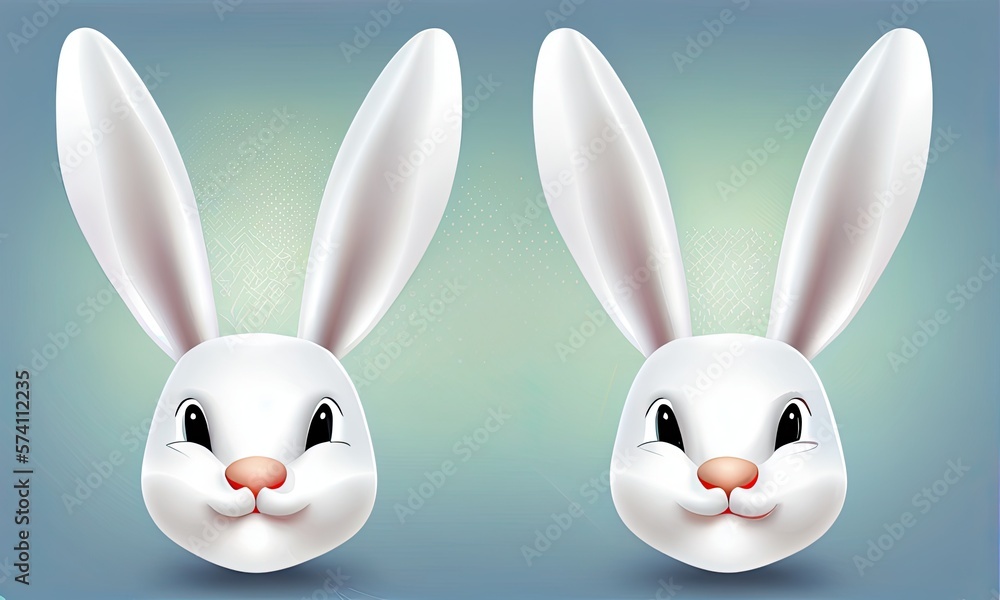 White rabbits on pastel blue background, Easter day, generative AI White rabbits on pastel blue background, Easter day, generative AI