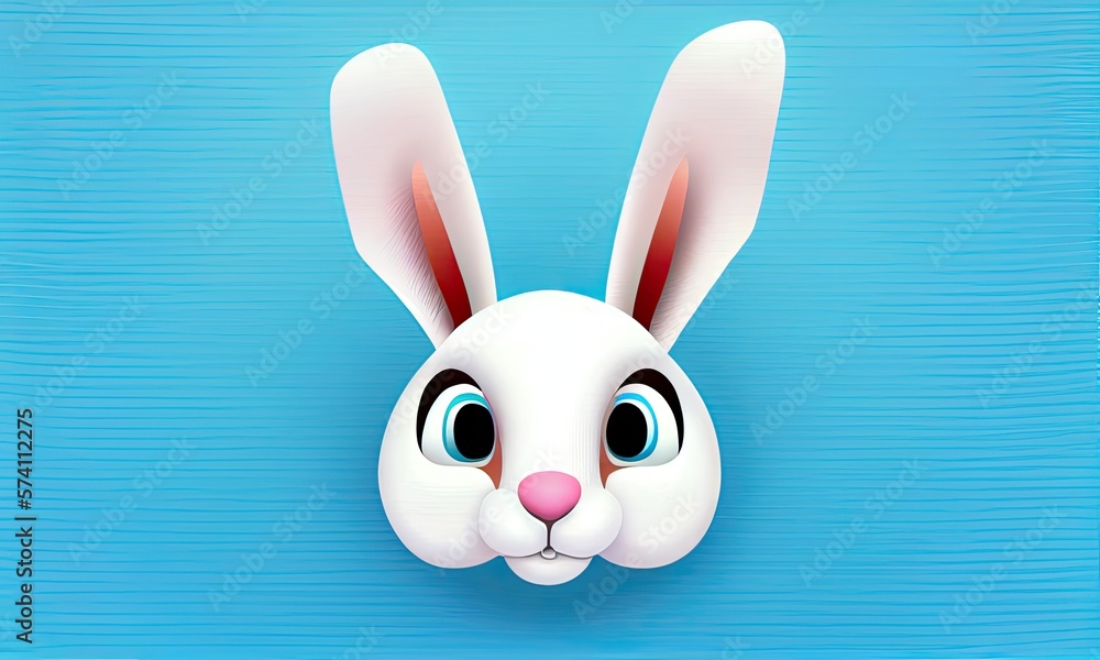Obraz premium White rabbit on pastel blue background, Easter day, generative AI
