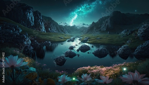 Beautiful Night Sky Landscape Wallpaper Generated AI HD 4K