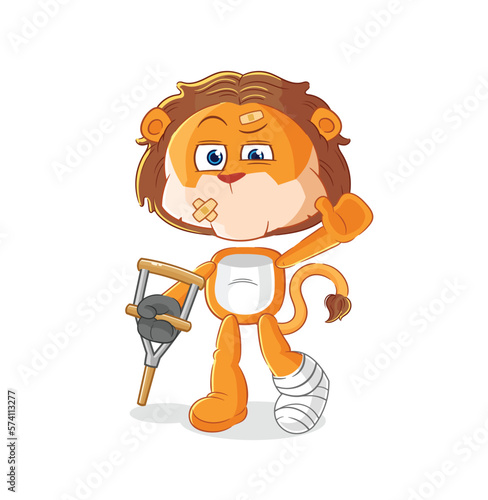 lion sick with limping stick. cartoon mascot vector