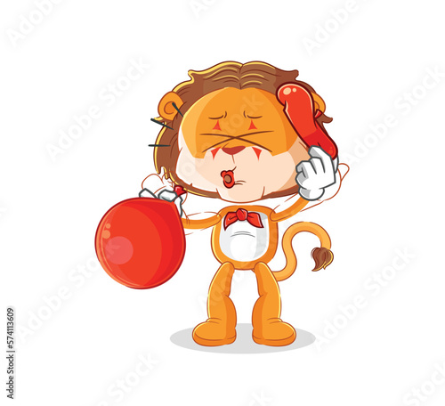 lion pantomime blowing balloon. cartoon mascot vector