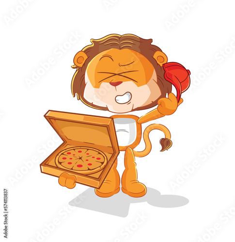 lion pizza delivery boy vector. cartoon character