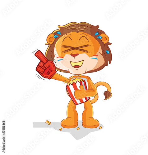 lion fan with popcorn illustration. character vector
