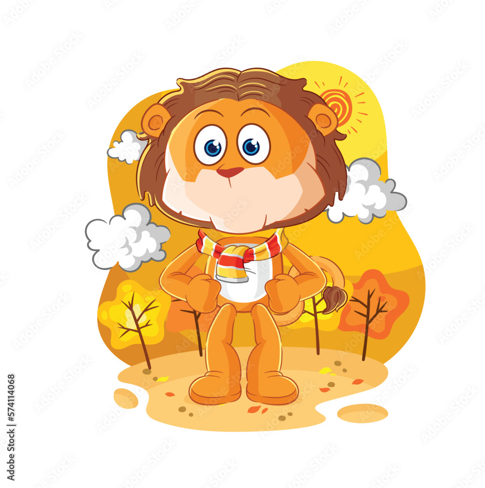 lion in the autumn. cartoon mascot vector