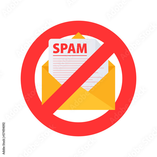Email spamming attack. Email box hacking, spam warning. Vector stock illustration.