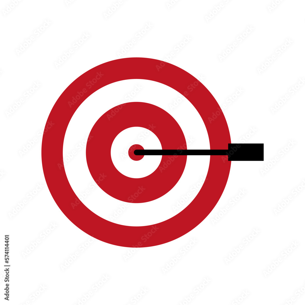 Red target arrow. Business strategy achievement. Vector illustration.