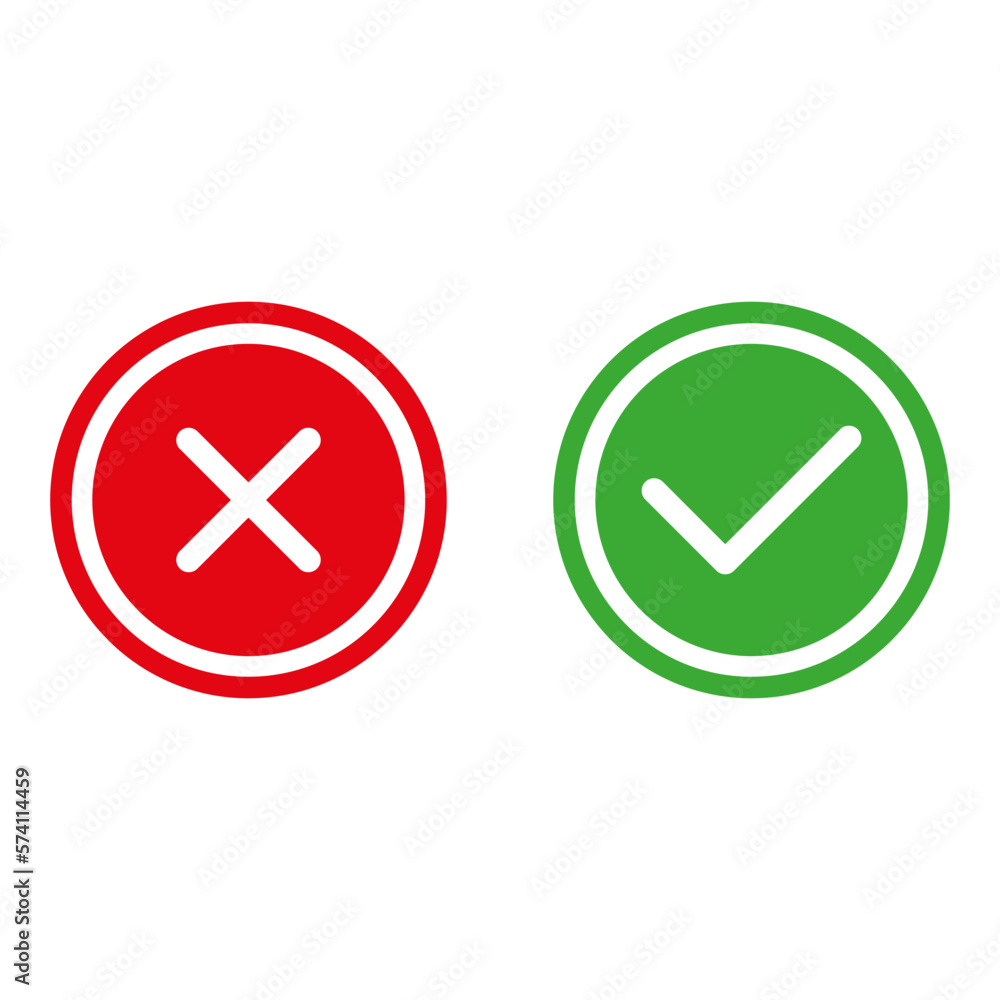 Flat check mark cross icons. Vector illustration. Flat check mark cross icons. Vector illustration.