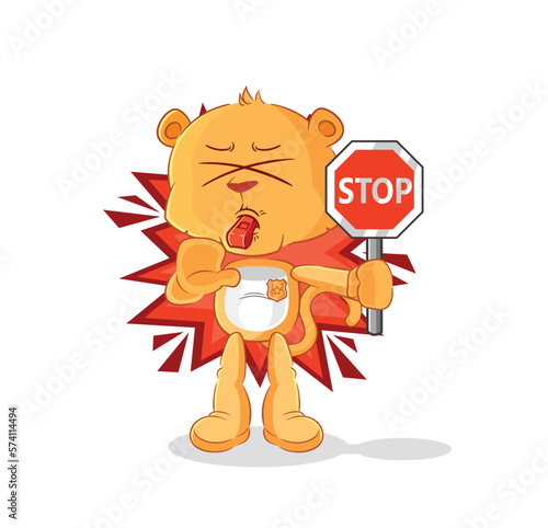 Fototapeta Naklejka Na Ścianę i Meble -  lioness holding stop sign. cartoon mascot vector