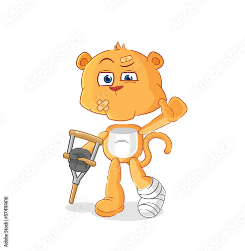 lioness sick with limping stick. cartoon mascot vector