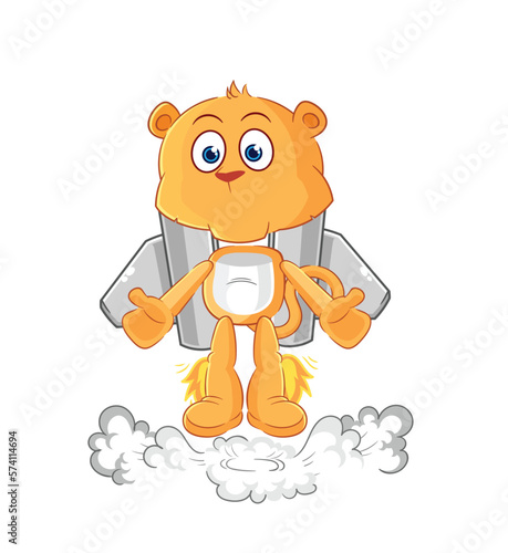 lioness with jetpack mascot. cartoon vector
