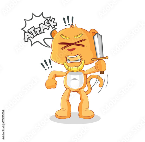 lioness knights attack with sword. cartoon mascot vector