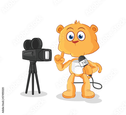lioness tv reporter cartoon. cartoon mascot vector