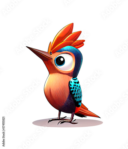 Cute Woodpecker cartoon character on white background.	