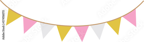 Gold pink white color triangle Shaped flag banner for party.