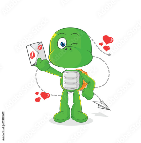 turtle hold love letter illustration. character vector