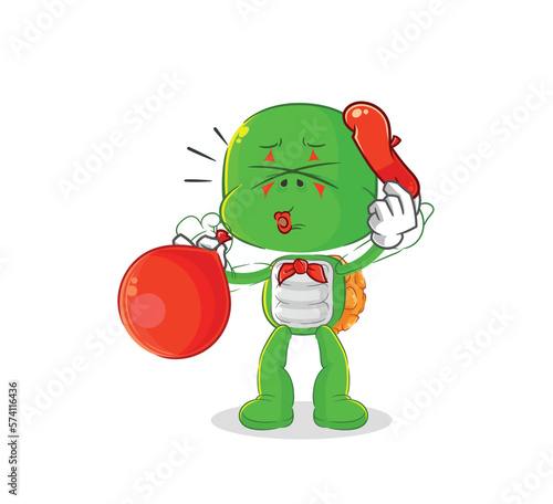 turtle pantomime blowing balloon. cartoon mascot vector