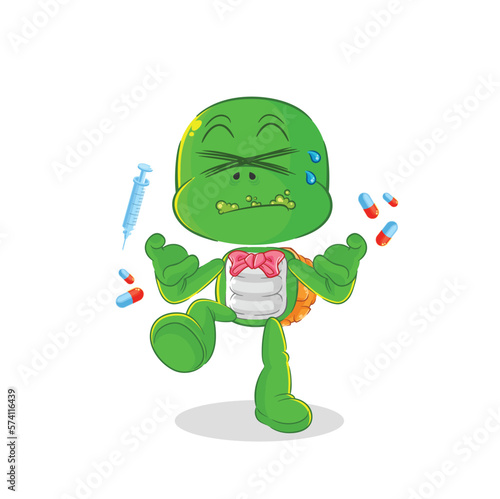 turtle drug overdose. cartoon illustration