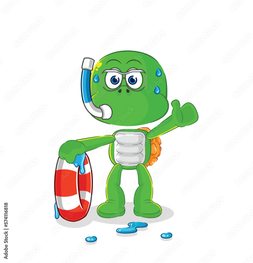 turtle swimmer with buoy mascot. cartoon vector turtle swimmer with buoy mascot. cartoon vector