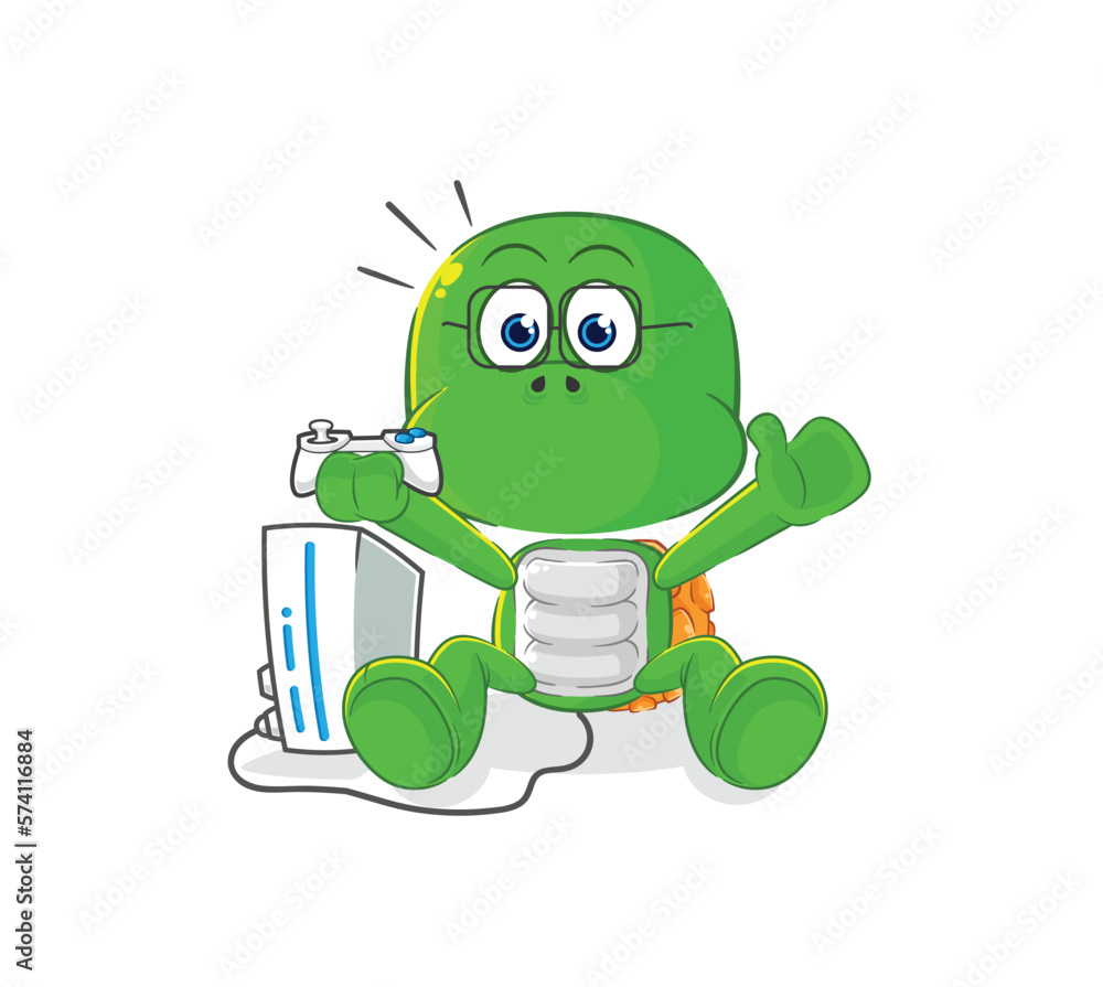 turtle playing video games. cartoon character turtle playing video games. cartoon character