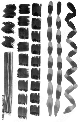 Short zig zag lines and short thick lines. ink brush collection. Brush drawn bold short lines. Abstract seamless ethnic pattern. Short bold vertical lines. Hand drawn. Rippled ink lines. Abstract line (ID: 574117462)
