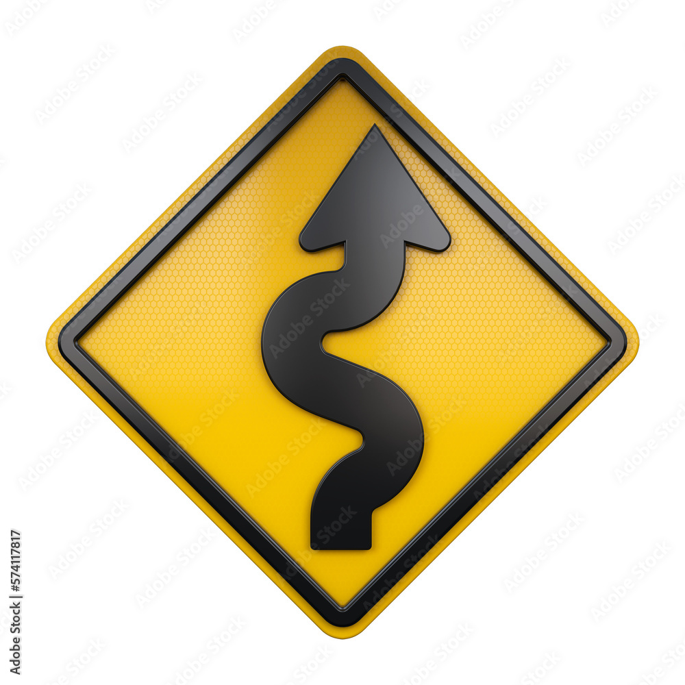 3D illustration of road traffic sign Winding Road 3D illustration of road traffic sign Winding Road