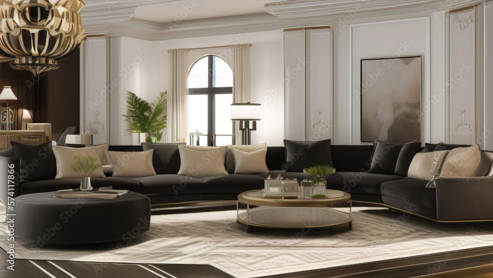 Elegant Living Room in a Mansion, Generative AI