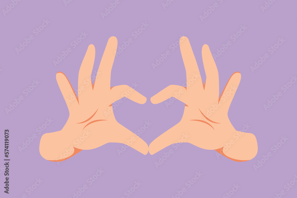 Cartoon flat style drawing of hands making sign or symbol heart by fingers. Beautiful hands with copy space. Love, relationship, romance concept with hand gestures. Graphic design vector illustration Cartoon flat style drawing of hands making sign or symbol heart by fingers. Beautiful hands with copy space. Love, relationship, romance concept with hand gestures. Graphic design vector illustration