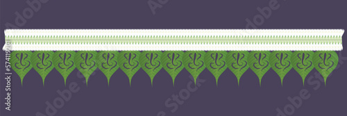 Traditional Indian floral garland with Mexican Tuberose (sampangi) flowers and peepal leaves. Decoration for Indian hindu events holidays and ganesh chaturthi. leaf cut ganpati wreath.