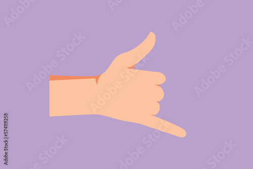 Graphic flat design drawing hand making hang lose sign. Hawaiian hand sign or icon. Communication with hand gestures. Nonverbal signs or symbols for human education. Cartoon style vector illustration