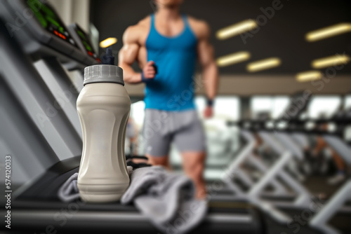 protein bottle and a towel sports lifestyle, gym activity illustration Generative AI