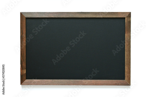blank clean new chalkboard in wooden frame isolated on white background, blackboard for education school © sutichak