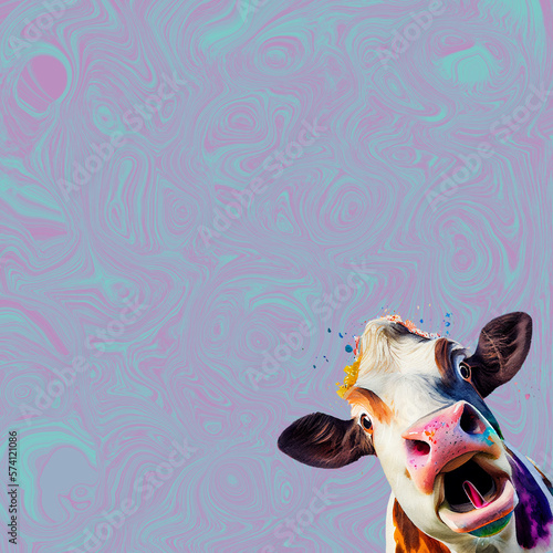 Fototapeta Naklejka Na Ścianę i Meble -  Purple and Teal Swirl Background with cow