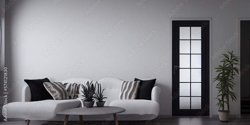 mock up poster frame in boho interior background, wooden living room design, Scandinavian style. Generative AI illustration mock up poster frame in boho interior background, wooden living room design, Scandinavian style. Generative AI illustration