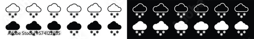 Snowing weather icon set. Snowfall icons vector. snowing icon symbol. Cold weather snowing, snowflake and cloud symbol for apps and websites, vector illustration