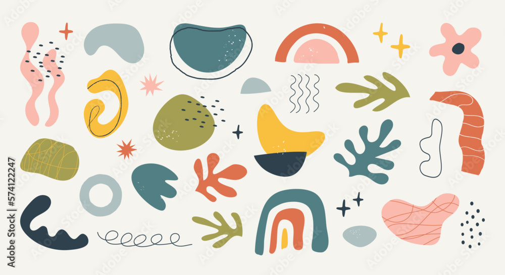 Set of hand drawn abstract nature organic shapes and doodle objects. Abstract contemporary modern trendy vector illustration. Aesthetics Matisse.