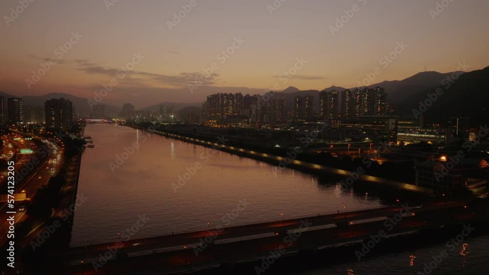 custom made wallpaper toronto digitalaerial night sky view of modern Chinese metropolitan cityscape Hong Kong illuminated at night with modern skyscraper building and sunset golden hours, cinematic aerial footage nightlife concept 