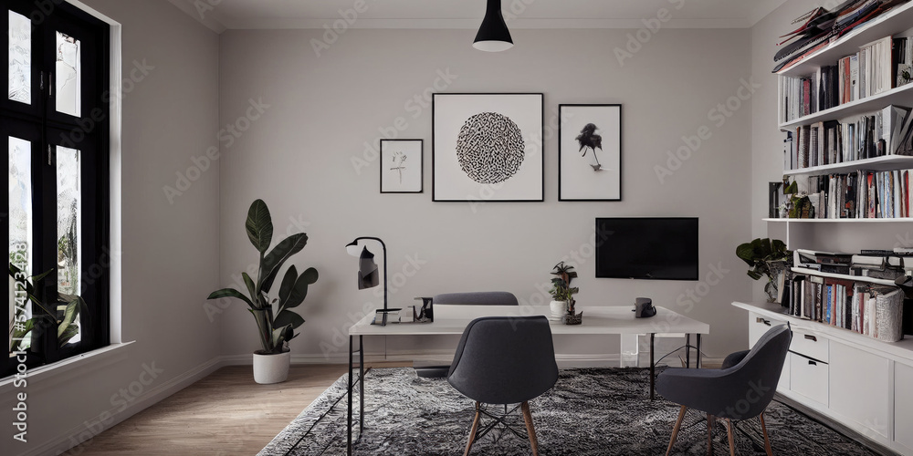 mock up poster frame in boho interior background, wooden living room design, Scandinavian style. Generative AI illustration mock up poster frame in boho interior background, wooden living room design, Scandinavian style. Generative AI illustration