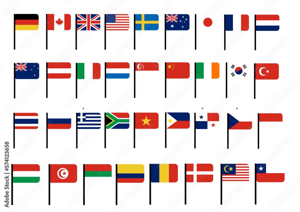 National flags of the world. Flag set. Word flag. Vector rectangle flat Icons. official national flags of the world . circular design