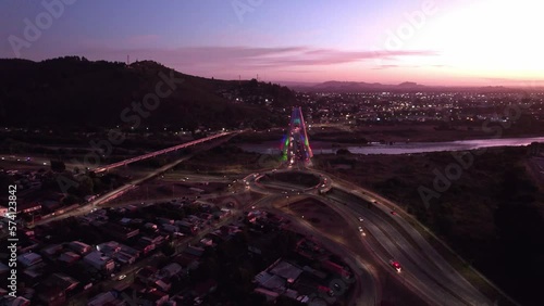 Bridge over the Cautin River, Temuco, Chile - Aerial Drone View at Night photo