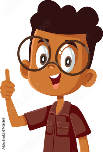 Little Boy of African Ethnicity Feeling Cheerful Vector Cartoon. Positive child showing okay sign using his thumb finger
