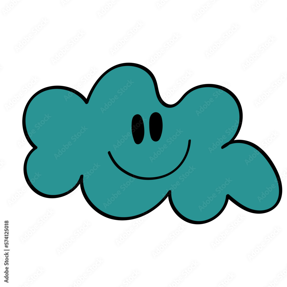 Cloud in 70s or 60s Retro Trippy Style with Smile and Eyes. Weather Funny 1970 Icon. Seventies Groovy Flowers. Cartoon Character Hand Drawn Vector Illustration. Cloud in 70s or 60s Retro Trippy Style with Smile and Eyes. Weather Funny 1970 Icon. Seventies Groovy Flowers. Cartoon Character Hand Drawn Vector Illustration.