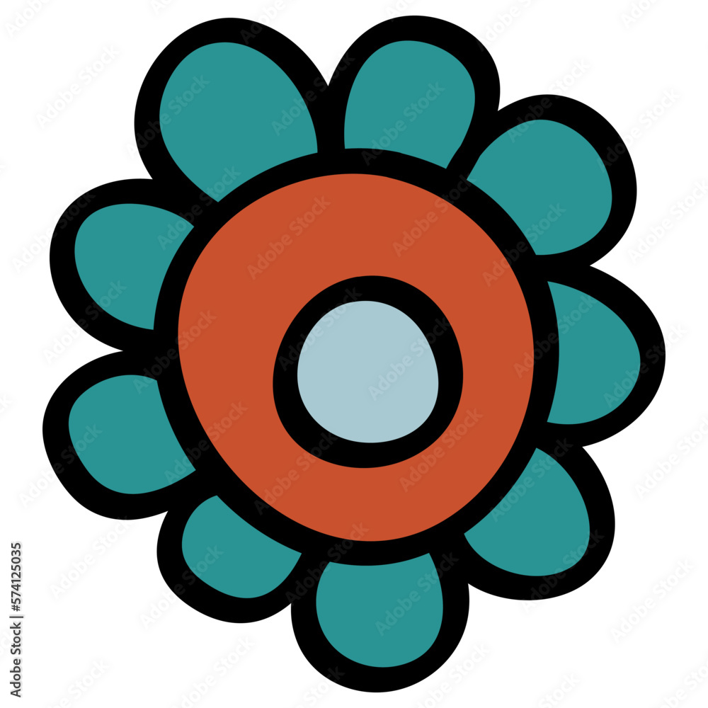 Daisy in 70s or 60s Retro Trippy Style. Flower 1970 Icon. Seventies Groovy Flowers. Cartoon Hand Drawn Vector Illustration. Daisy in 70s or 60s Retro Trippy Style. Flower 1970 Icon. Seventies Groovy Flowers. Cartoon Hand Drawn Vector Illustration.