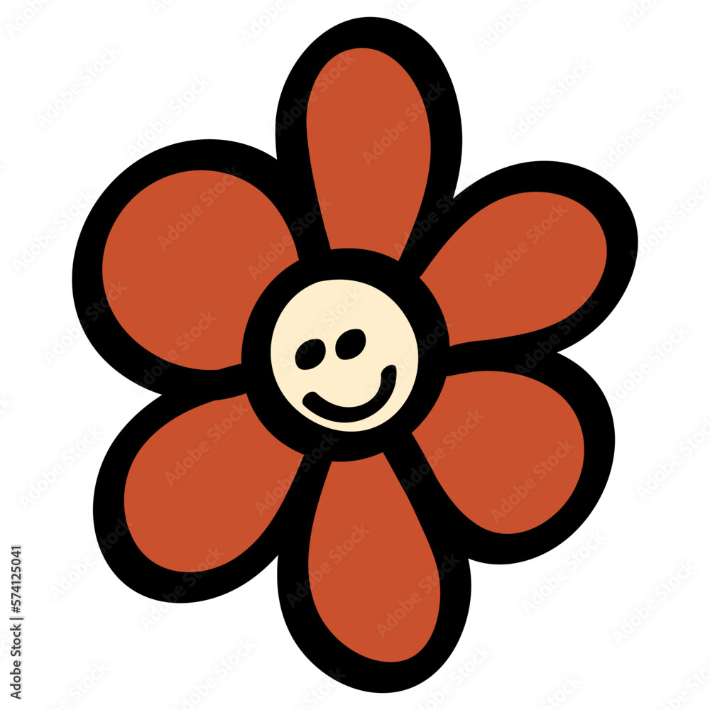 Smiley Daisy in 70s or 60s Retro Trippy Style. Smile Flower 1970 Icon. Seventies Groovy Flowers. Cartoon Character Hand Drawn Vector Illustration. Smiley Daisy in 70s or 60s Retro Trippy Style. Smile Flower 1970 Icon. Seventies Groovy Flowers. Cartoon Character Hand Drawn Vector Illustration.