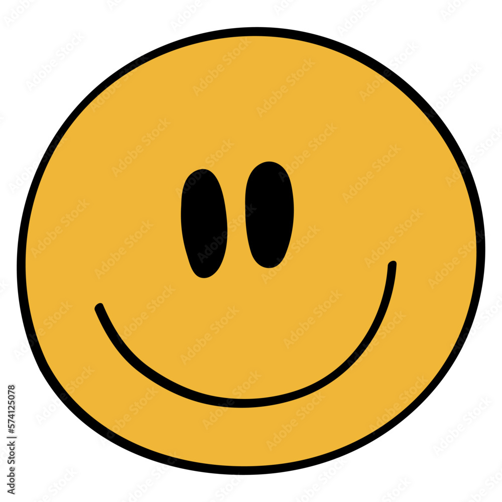 Fototapeta premium Smiley in 70s or 60s Retro Style. Smile 1970 Icon. Seventies Element. Groovy Flowers. Hand Drawn Vector Illustration.