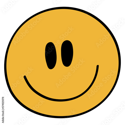 Smiley in 70s or 60s Retro Style. Smile 1970 Icon. Seventies Element. Groovy Flowers. Hand Drawn Vector Illustration.
