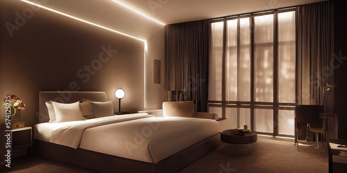 Luxury modern style bedroom  Interior of a hotel bedroom. Generative AI illustration