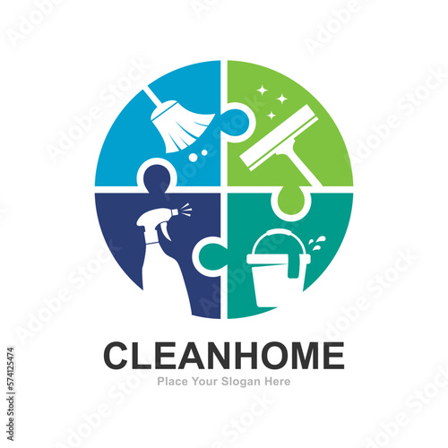 Cleaning puzzle circle logo vector set. Suitable for business, cleaning and hygiene house